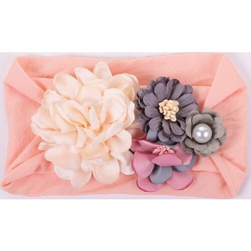 1pcs Newborn Baby Girls Wide Nylon Headwraps Super Soft Wide Silk Flowers Nylon Turban Headbands Infants Hair Accessories
