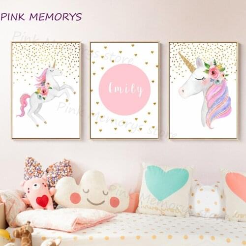 Modern Cartoon Pink Unicorn Animal Nursery Print Wall Art Poster Canvas Painting Gift Children Room Decoration Wall Art Poster