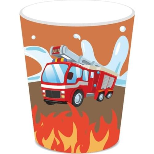 Fireman theme party cups Fire Truck paper cups kids happy birthday party decorations Firefighter party supplies