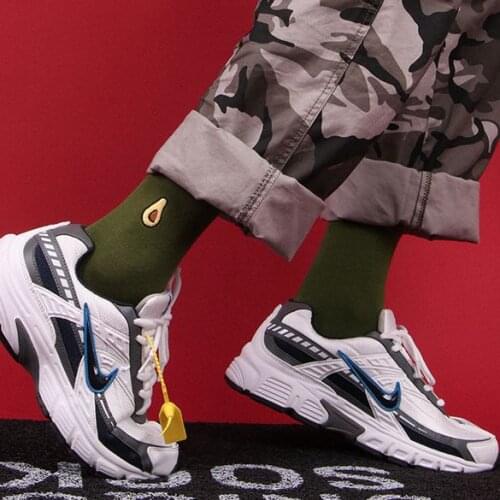 Street Fashion Cotton Adult Middle Calf Crew Socks Mustard Green Happy Funny Print Art Cute Cotton Avocado Logo Sushi Fruit Food