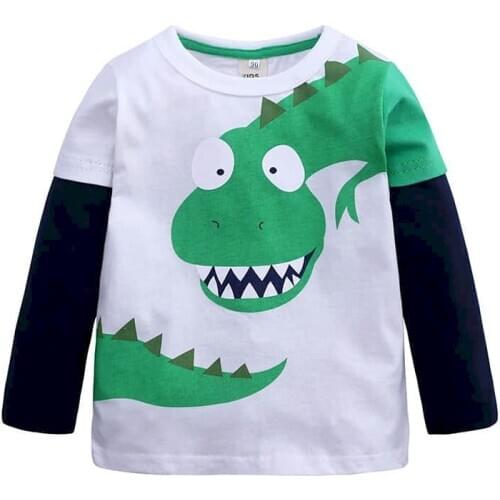 Spring and autumn childrens T-shirt dinosaur cotton childrens T-shirt round neck long sleeve clothes childrens top ins