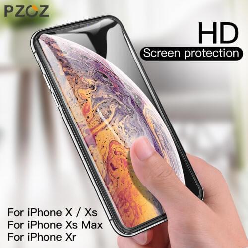 PZOZ iPhone Xs Max X Xr S Screen Protector 0.3mm Tempered Glass 5D Curved Edge Full Cover Phone Protective Protection Glass Film