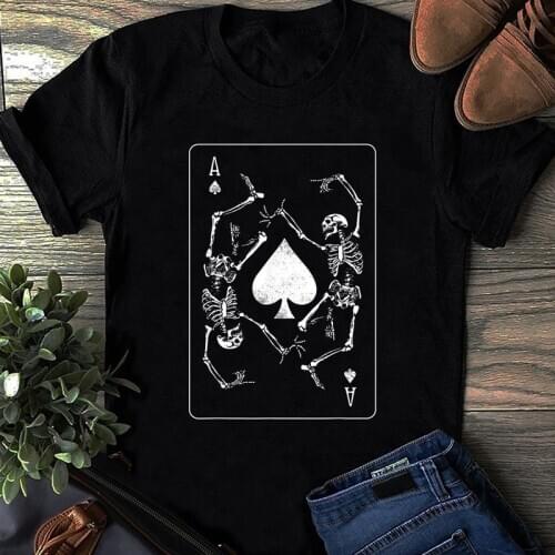 Ace Of Spades Card Shark Gambler Skeleton T-shirt Funny Dancing Skeletons Graphic Tee Top Spooky Women Halloween Gift Tshirt