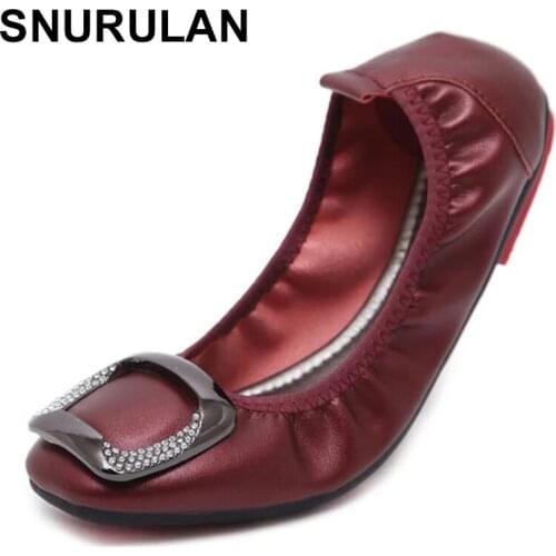 SNURULAN Hot Plus Size Women Rhinestone Women Foldable Flat Shoes Fashion OL Ladies Flats Round Toe Womans Footwear Female