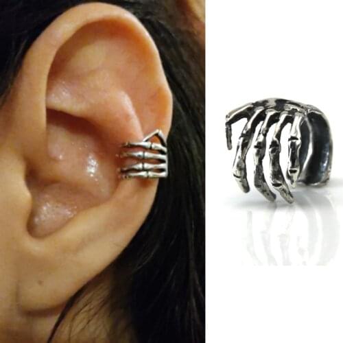1pc Fashion Silver Skull Hand Claws Clip Ear Cuffs Earrings for Women Climbers No Piercing Fake Cartilage Earring Punk
