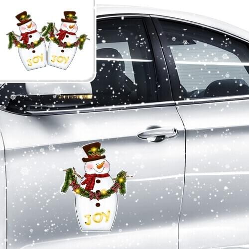 Christmas Car Stickers, 2 pcs Magnetic Snowman Reflective Car Christmas Decorations Refrigerator Magnets Waterproof