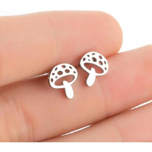 2021 Dainty Stainless Steel Mushroom Stud Earrings Cute Handmade Earring for Girls Women Children Birthday Gift Lovely Jewelry