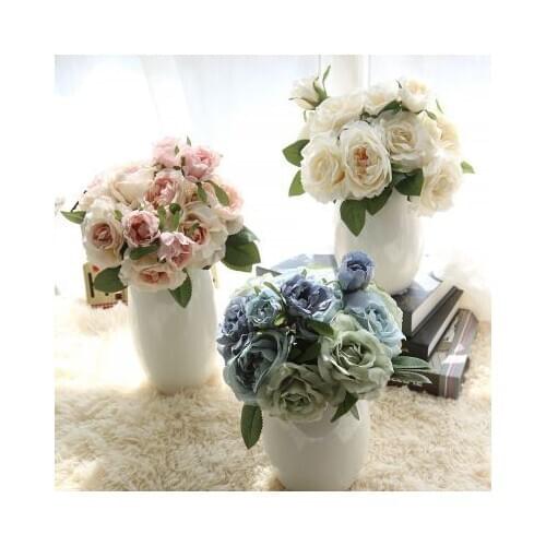 7 Heads Silk Rose Flowers Artificial Flower Bridal Bouquet For DIY Wedding Decoration Fake Flowers Fall Decor Home Desk Props