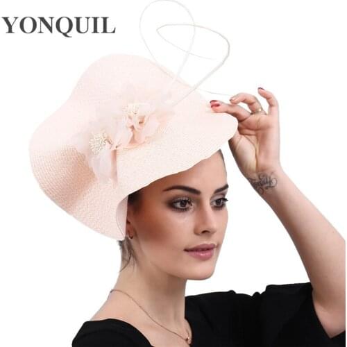 New Champagne Hair Accessories Bridal Veils Hats Feather Flower Church Fascinators Headbands Wedding Race Event Headwear SYF546