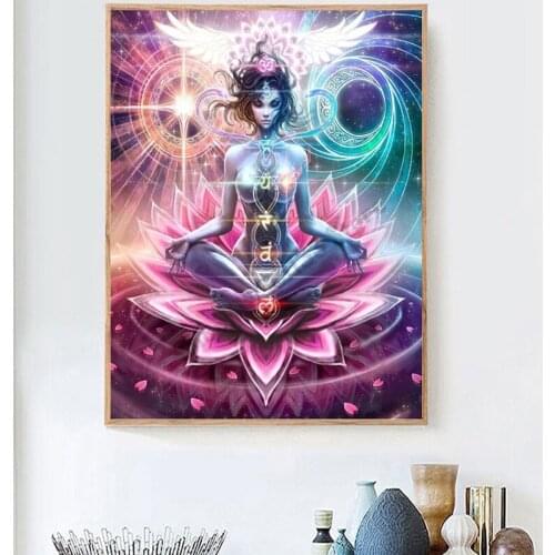 5D DIY Rhinestones Diamond Paintings Full Round Drills Picture Lotus Buddha Paint By Numbers Cross-stitch Kits Embroidery GG5172