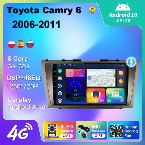 4G For Toyota Camry 6 2006-2011 Car Radio Multimedia Player GPS Navigation Carplay 2 din Android 10 Android Auto No DVD Player