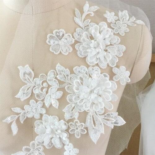 White Sequins 3D Flower Lace Patch Diy Wedding Dress Sewing Decoration Accessoy 10pcs/pack V2653