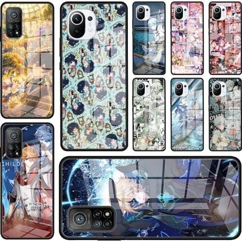 Tempered Glass Phone Case For Xiaomi Mi 11 11i Poco X3 NFC 10T Pro 9T Note 10 Lite 5G F3 X2 F2 M2 Cover Genshin Impact