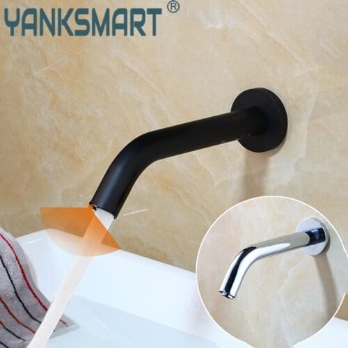 Black Chrome Lavatory Bathroom Faucet Wall Mount Sensor Faucet Automatic Hands Free Touch Sensor Bathroom Sink Tap
