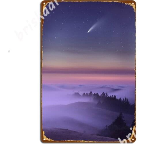 Comet Neowise Setting Over Foggy Hills In Marin Metal Signs Cave pub Wall Decor Cinema Living Room create Tin sign Posters