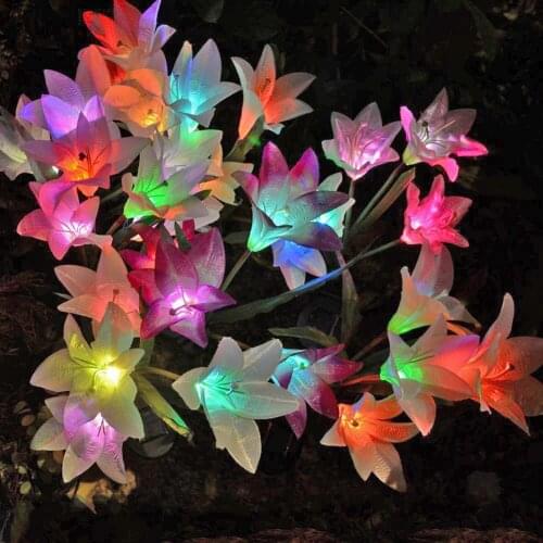 4 Head Lily Flower Solar Light Colorful LED Lawn Lamp Outdoor Decorative LightnSpot Light Garden Path Landscape Flower