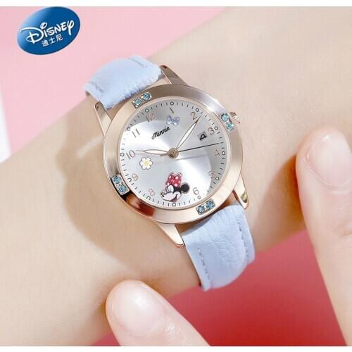 Disney Minnie Mouse childrens watch Donald Duck pointer luminous PU belt quartz watch student childrens watch kids clock gift