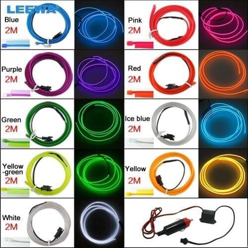 FEELDO 5set 2M Car Decoration Flexible Moulding EL Neon Glow Lighting Rope Strip With Fin And Cigar Lighter Blue/White #CA3991
