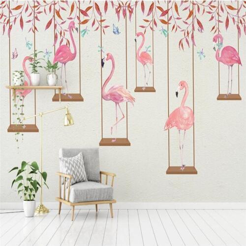 Photo Wallpaper High Quality 3D Effect Cartoon Kids Room Wall Mural Pink Flamingo Bedroom Living Room Background Wallpaper