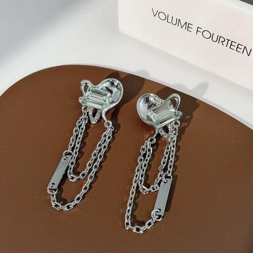 GSOLD Geometric Creative Crystal Metal Chain Tassel Earrings Hollow Love Rhinestone Alloy Long Earrings Women Fashion Jewelry