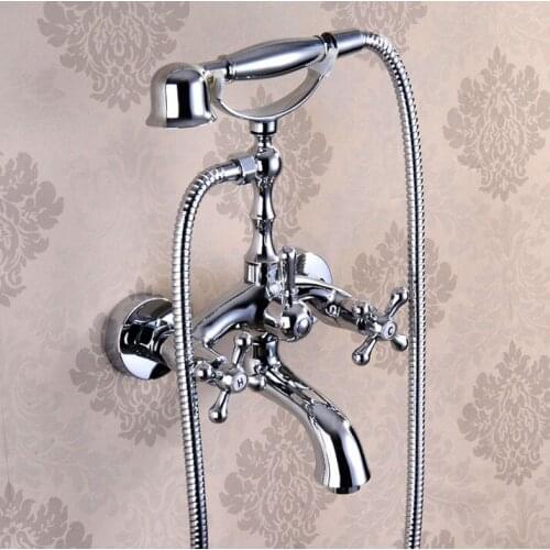 Chrome Brass Wall Mounted Bathroom Tub Faucet Set with 1.5M Handheld Shower Spray Head Bath Mixer Tap 2tf932