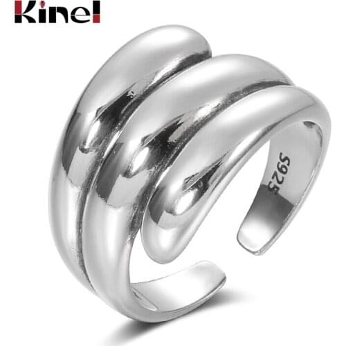Kinel Real 925 Sterling Silver Jewelry Vintage Layered Large Rings for Women Party Fine Jewelry Open Punk Ring Bijoux