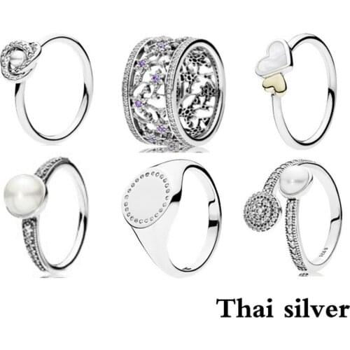 2019 NEW 100% Sterling Thai Silver Vintage Glamorous Snowflake Love Pearl Ring Premium Flower Limited Edition Original Jewelry