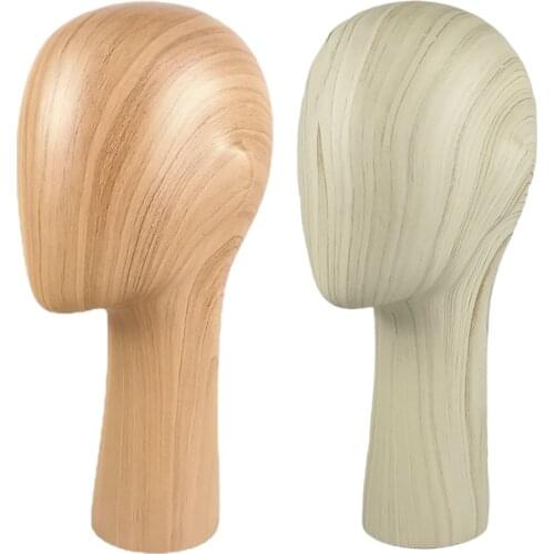Fiberglass Display Head Mannequin for Hat Making, 56.5 cm Height, Head Natural Wood Color Male Head Models for Wig Display