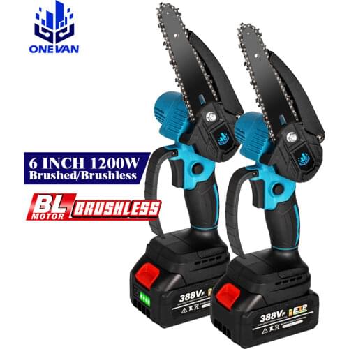 6 Inch 1200W Mini Electric Chain Saw With Battery Brushed/Brushless Rechargeable Woodworking Tool For Makita 18V Battery EU Plug