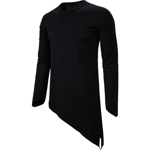 Irregular Side Split Oversized T Shirt Men 2020 Autumn New Slim Fit Long Sleeve Tee Shirt Homme Hip Hop Streetwear Casual Tshirt