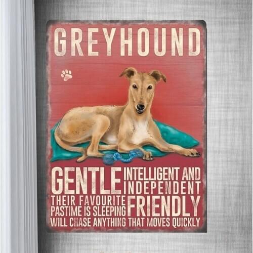Greyhound Dog Wall Art Plaque with Characteristics Display Vintage Metal Tin Sign Retro Tin Plate Sign Wall Art Decor