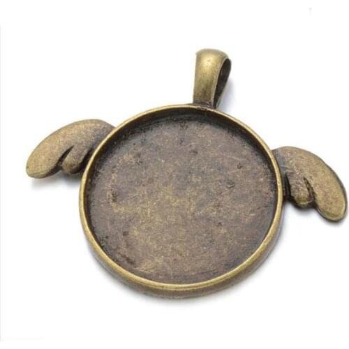 20pcs 25mm angle wing shape necklace pendant setting cabochon cameo base Tray bezel blank jewelry making findings