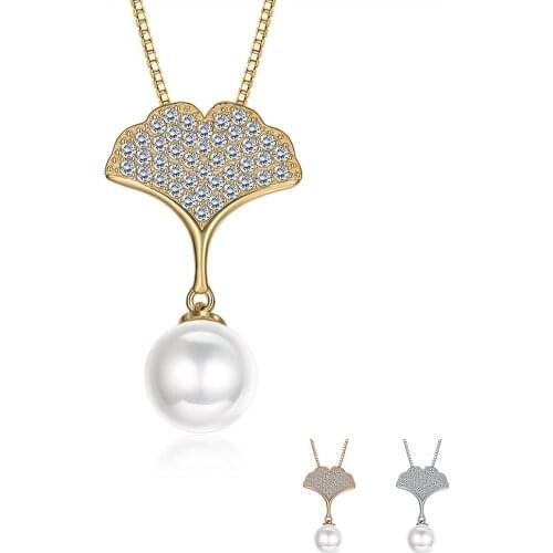 SILVERHOO Sterling Silver 925 Pendant Necklace For Women Zircon With Ginkgo Leaf Necklaces Anniversary Fine Jewelry Hot Sale