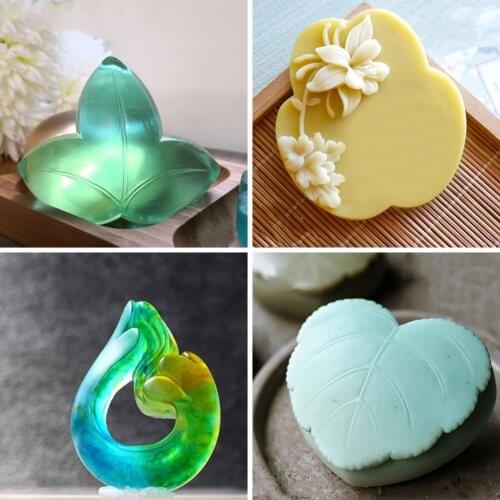PRZY 2D Handmade Scented Soap Heart Shaped Leaf Molds Silicone Soap Clover Delphinium Candle Mold Clay Resin Moulds