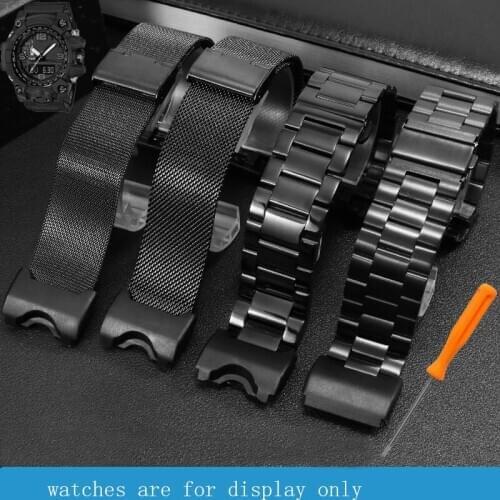 Stainless steel watch band 24mm black bracelet Replacemet strap for G SHOCK GWG-1000GB males watch accessories Give tool