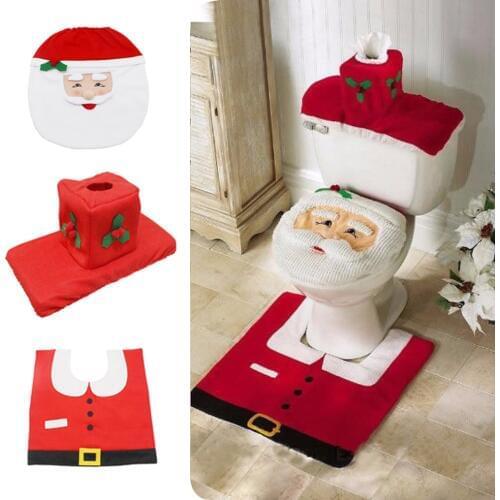 Christmas Happy Santa Toilet Seat Cover and Rug Bathroom Set for Christmas Decorations New Year Festival Gifts