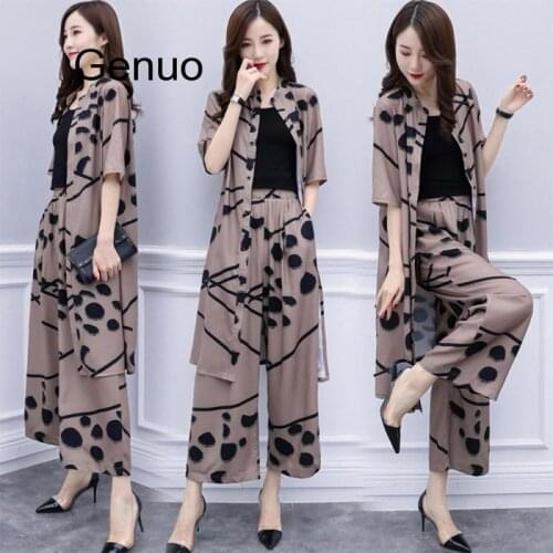 Polka Dot Chiffon Cardigan And Wide Leg Pants Womens Sets Two Piece Short Sleeve Single-breasted Top Loose Pants Suit Set