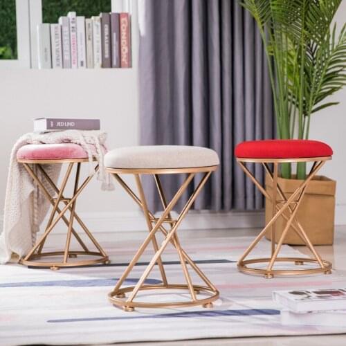 Modern Nordic dressing stool fashion wrought iron stool fabric change shoe bench bedroom dressing table chair nail makeup stool