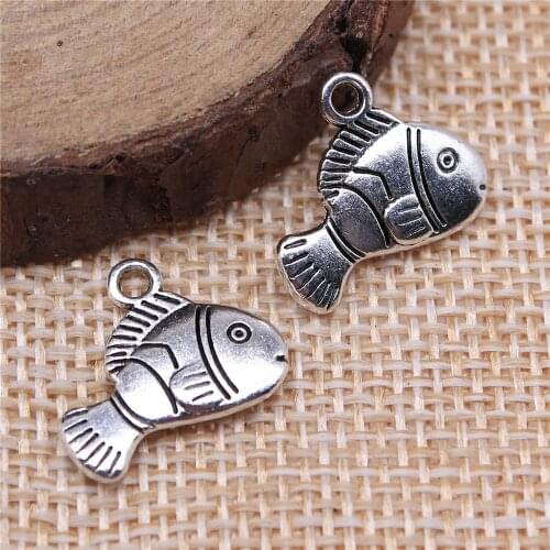 WYSIWYG 10pcs 16x14mm Goldfish Tropical Fish Charm Pendants For Jewelry Making Antique Silver Color Fish Pendants Charm Fish