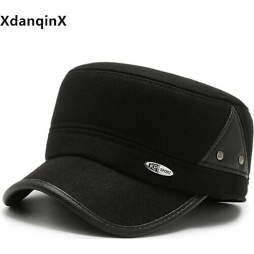 XdanqinX Winter Hat For Adult Men Warm Army Military Hats Cold Proof Earmuff Cap Adjustable Size Men Flat Cap Brand Snapback Cap