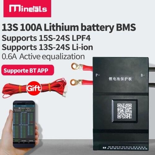 Smart 15S lifepo4 bms bluetooth 100A Active equalization 48V LFP4 bms 32700Lithium battery protection pcb pcm protection board