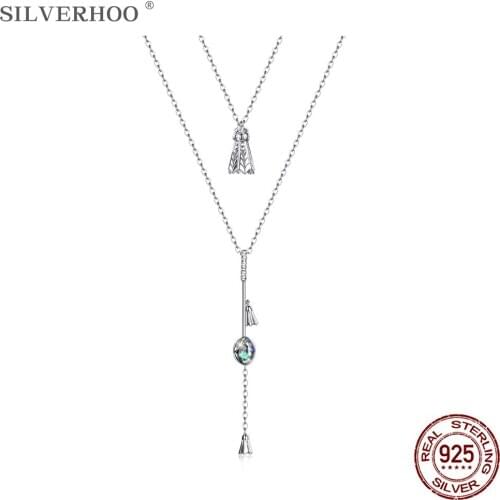 SILVERHOO 925 Sterling Silver Unique Badminton Irregular Crystal Pendant Necklace Long Tassels Women Chains Fine Jewelry 2020