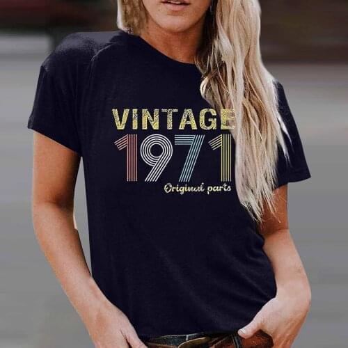 40# Summer Casual T-shirts Women Vintage Print 1971 Original Parts Short Sleeve Round Neck Casual T-shirt Женские Футболки