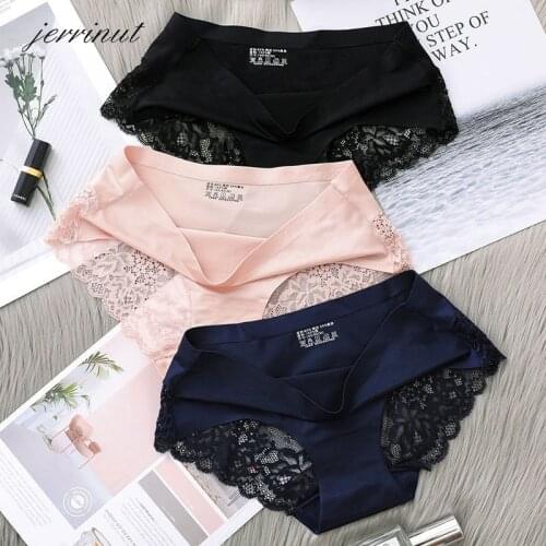 Ice Silk Panties For Women Seamless Lace Underwear For Ladies Large Size Female Sexy Middle Waist Briefs Intimates Accessories