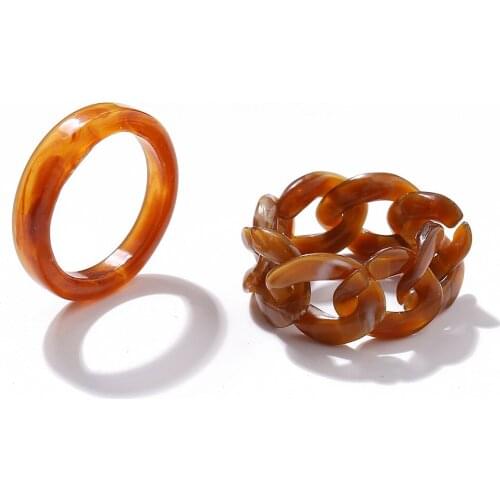 2PCS Female Rings Statement Acrylic Irregular Marble Pattern Ring Resin Tortoise Rings for Women Girls Jewellery Vintage Anillo