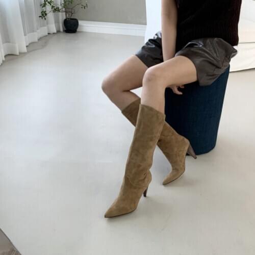 2020 Autumn and Winter Boots Women Suede Winter Boots Fashion Stiletto High Heels Pointed Toe High Boots Size 33-42