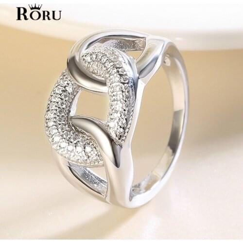 100% 925 Sterling Silver Ring Punk Thread Zircon Jewelry Big Wide Fashion Evening Party Ring for Women Fine Jewelry
