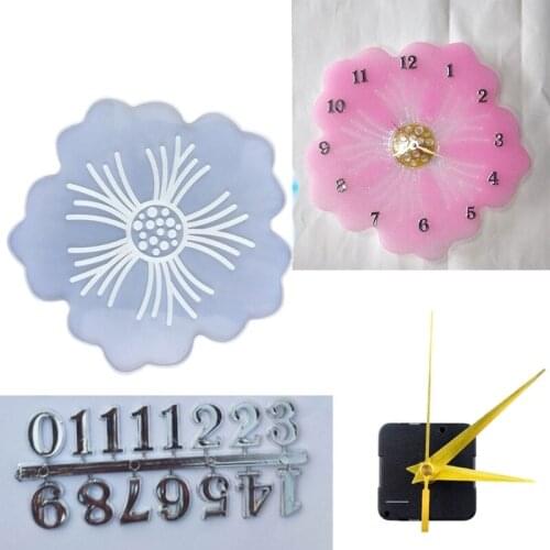 1 Set Flower Clock Resin Mold with DIY Accessories Wall Clocks Silicone Mould