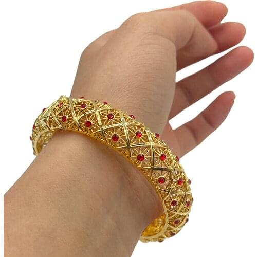 1pcs Arabic Women Copper Dubai Bracelets Bangles for Ladies with Charm Ethiopian African Gold Bracelets&Bangles Indian Bridal