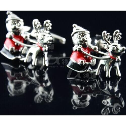10Pairs/lot Christmas Gift Cufflinks Cute Santa Claus Pull Elk French Shirt Cuff Links Milu Deer Cufflinks Men Jewelry Accessory